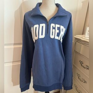 Dodgers Blue Quarter Zip-Up Sweater with White Lettering